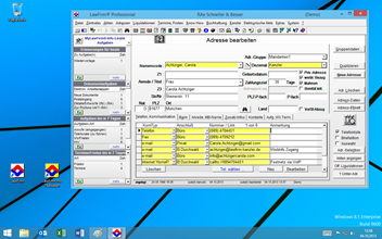 Windows 8.1 Kanzleisoftware Labortests - LawFirm Professional - Fenster "Adresse bearbeiten" (Standard-Fenstergre ohne LawFirm Zoom) Skalieren, Skalierung, Arbeitsfenster