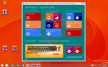 Windows 8.1 Anwaltssoftware Labortests - LawFirm Professional - Die LawFirm Helper App zum einfachen Einstieg - Startmen, Systemsteuerung, Herunterfahren etc.